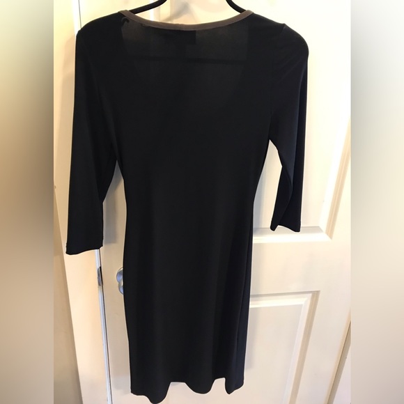 Joseph Ribkoff Crewneck MIDI Black Taupe Grey 3/4 Sleeve Dress - Picture 2 of 8